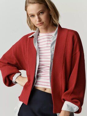 Anthropologie Livvy Waffle Knit Cardigan by Flat White, Raspberry